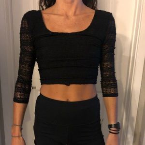 UO black long sleeve cropped lace top